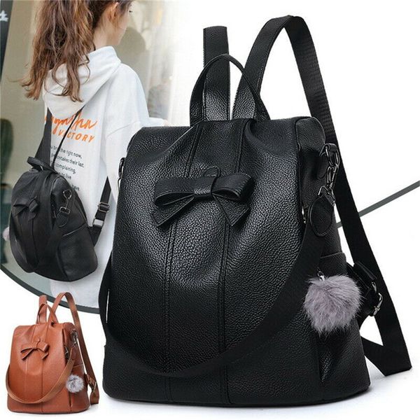 

women lady backpack purse anti-theft rucksack waterproof pu leather school bag