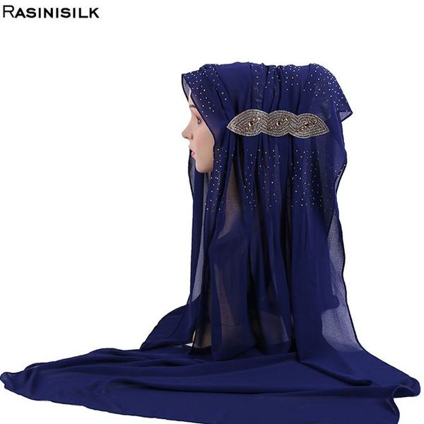 

arab new headscarf solid chiffon hijab scarf muslim turban women's long shawl exquisite rivet ornamental hijab femme musulman, Red