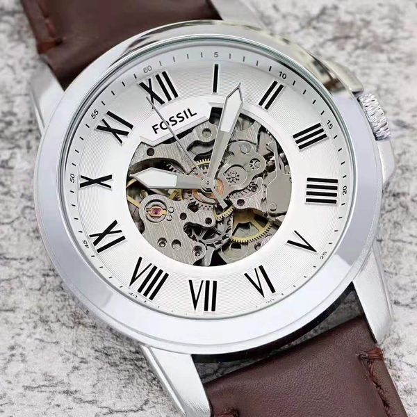 

fashion men's luxury 3a brand watch automatic mechanical men's watch leather strap men's mechanical watch luxury watches famo, Slivery;brown