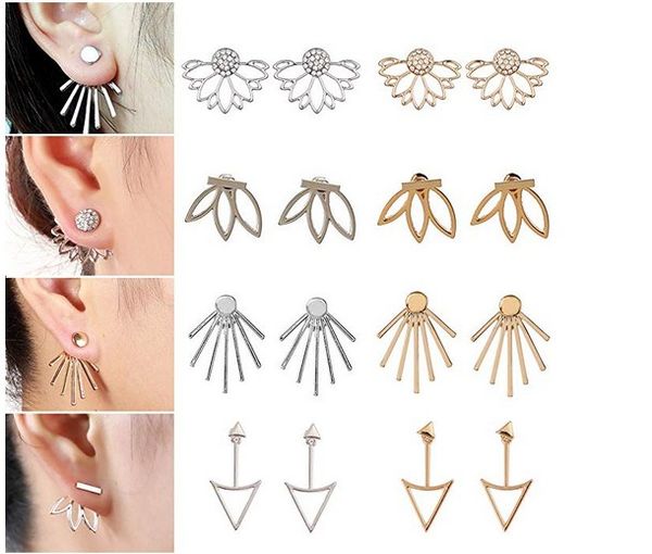 

mixed lot womens earrings multiple dainty lotus flower ear jacket set for sansitive ears simple chic jewelry, Golden;silver