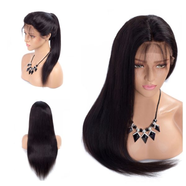 

centre parting lace front wigs natural color long straight with baby hair pre plucked hairline can be dyed synthetic wigs, Black