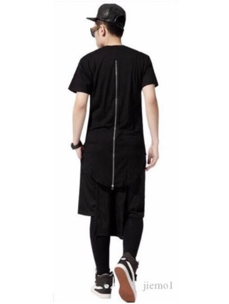 

new fashion kanye west men's clothing white zipper long t shirt hip hop streetwear t-shirt long length tee long shirt white302e#, Black;red