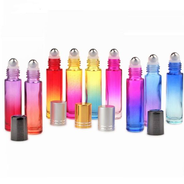 

10ml glass roll on bottles gradient color roller bottles with stainless steel balls roll-on bottle perfect for essential oils lx5028