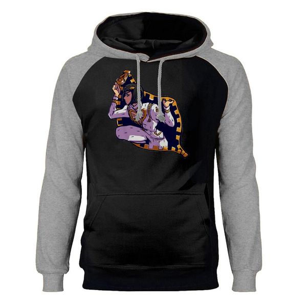 

jojo bizarre adventure over heaven hoodies men raglan hooded sweatshirts hoodie sweatshirt winter autumn fleece warm sportswear, Black