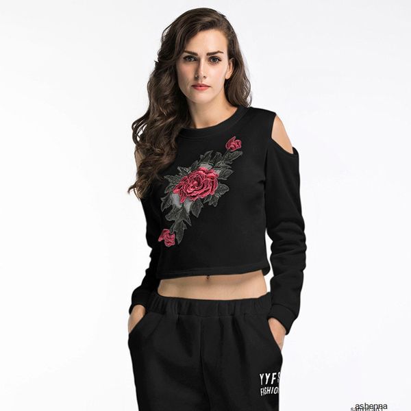 

womens designer embroidered sweater off-the-shoulder long sleeve pullover womenk71uh, Black;brown