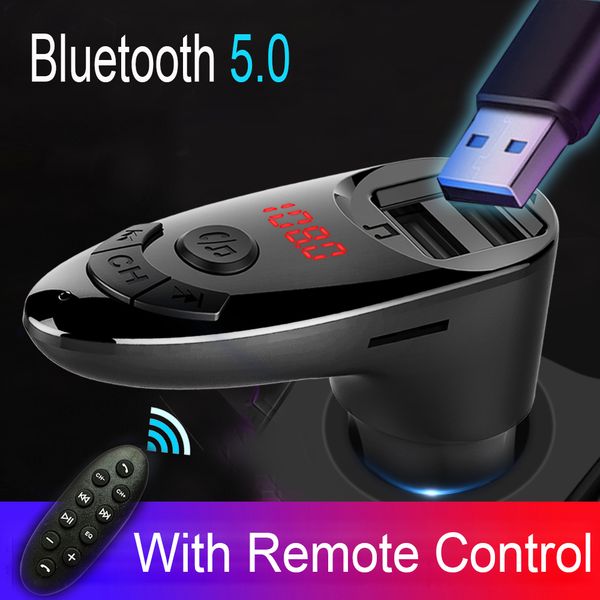 

jinserta 2019 bluetooth 5.0 fm transmitter handscar kit mp3 modulator car charger double usb with remote control