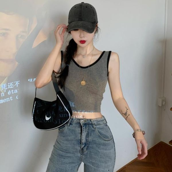 

summer overwear camisole contrasting color sports sleeveless casual comfortable short slim section undershirt women's, White