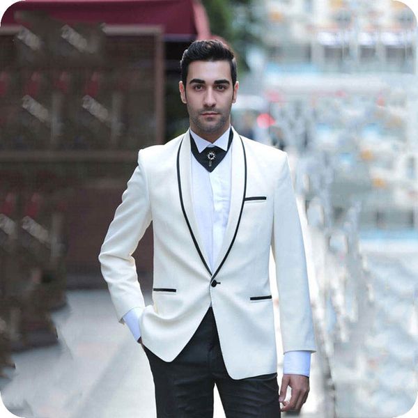 

costume homme ivory groom wear tuxedos wedding suits man blazer black shawl lapel 2piece evening party handsome groomsmen jacket pants, Black;gray