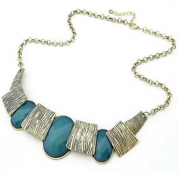 

bib ожерелье европейского стиль роскошной мода простой нашивка polygonal gem 6colors колье, Golden;silver