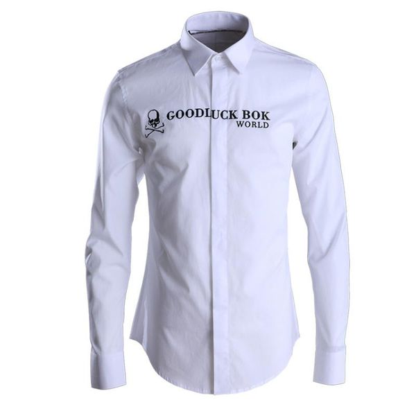 

английский череп печать рубашка с длинным рукавом мужской бренд мужская одежда фабрика мужской рубашки, White;black