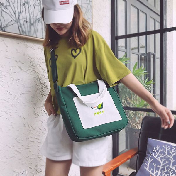 

ranhuang new 2020 women's canvas handbags fruit printing fashion tote bags girls cute shoulder bags white green a1796