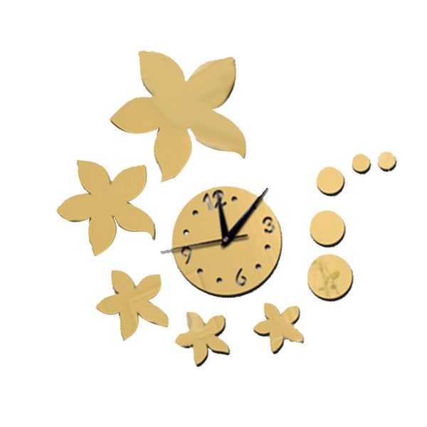 

flower clock mirror effect wall stickers diy silver/gold color wall decal for living room hall entrance home decoration