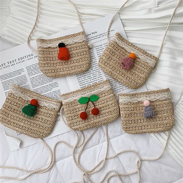 

toddler baby beach messenger bags children kids girls straw shoulder bag handbag cheery cute girl bags