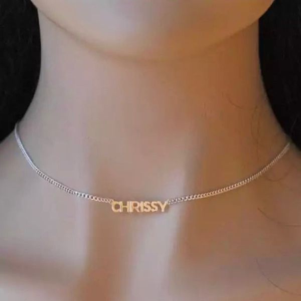 

custom name necklace personalized name necklace minimalist cuba chains charms, Silver