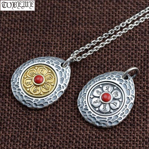 

100% 999 silver nine direction eight symbols amulet sterling tibetan six words pendant necklace buddhist om mantra pendant