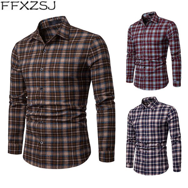 

men's casual shirts ffxzsj brand 2021 fashion lapel spring and autumn plaid long-sleeved shirt european size single breasted, White;black