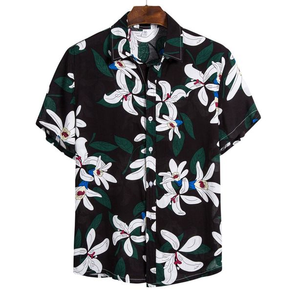 

camisa hawaiian mens shirt summer casual short sleeve printing beach hawaiian shirt blouse men harajuku clothes ropa hombre 2020, White;black