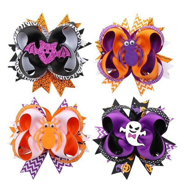 

4,5 дюйма хэллоуин заколки для волос для девочек печати волос луки войлок паук бантом заколки для волос хэллоуин аксессуары для волос rra194