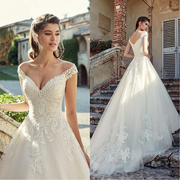Discount 2020 Stunning Off Shoulder Lace Wedding Dresses Applique