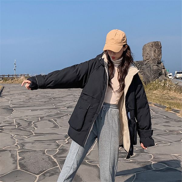

hooded solid thickening popular all match coat parka jacket winter warm outwear casual casaco overcoat fashion female women, Black