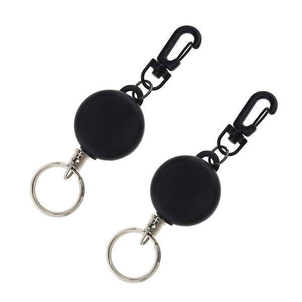 Titular fio de aço preto Corda Keychain Emblema Reel retrátil Recoil Anti Perdido Ski cartão de identificação outdoor passagem chaveiro cadeia chaveiro Acessórios