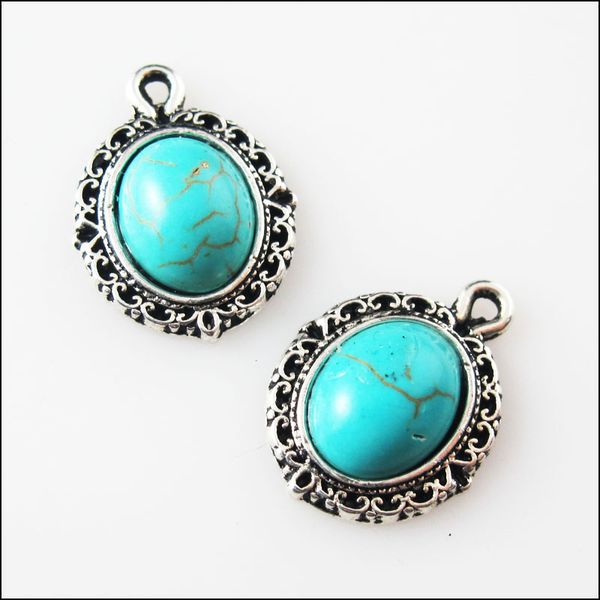 

8шт ретро тибетский серебряный овальный цветок подвески подвески 13. 5x18mm, Silver