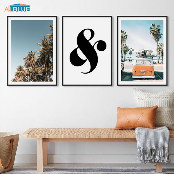 

palm trees poster nordic wall art canvas posters and print beach surfer bus van painting wall picture for living room home decor
