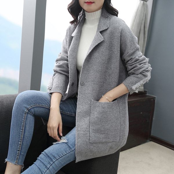 

2019 new knitted cardigan women's pocket sweater jacket - m0570-9276, White