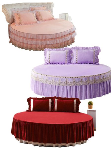 

3 styles 100% cotton solid color lace bed skirt single piece / three piece round sheet soft / comfortable breathable bedspread