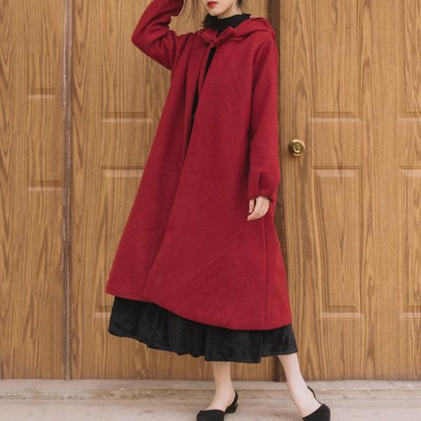 

new women's woolen overcoat long hooded cloak autumn and winter french girl retro woolen coat female warmness outerwear, Black