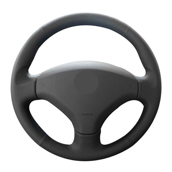 

hand sew black genuine leather car steering wheel cover for 308 2016 2017