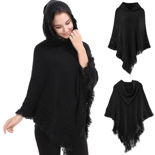 

new autumn winter women warm loose coat tassel hooded sweater, White;black