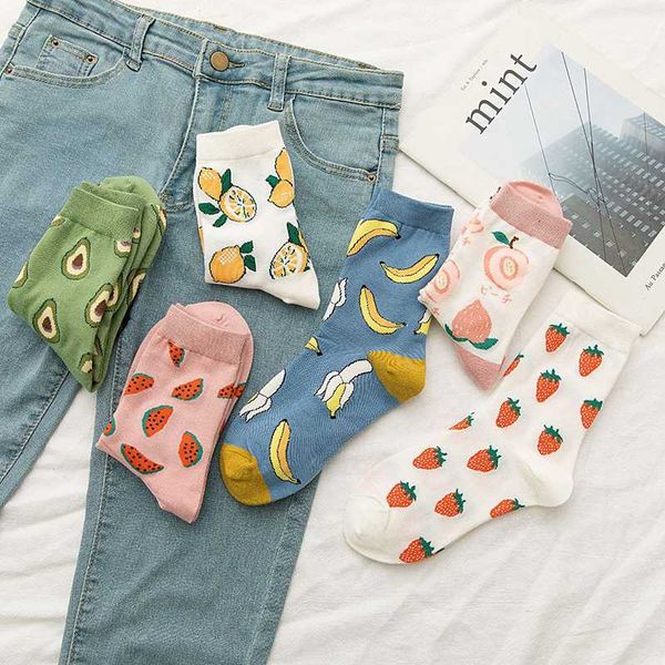 

spring summer new women socks fashion street cotton socks cartoon fruit banana cherry peach girls, Black;white