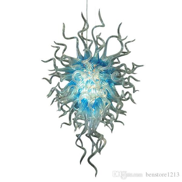 

handmade blown glass chandelier pendant light led new trending luxury crystal chandelier for living room blue and clear glass art lighting
