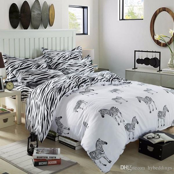 Cartoon Zebra Bedding Set Black White Duvet Cover Bed Set Single