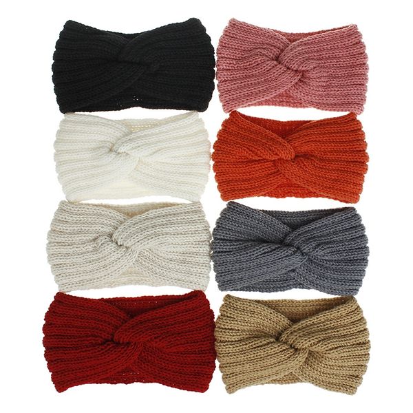 15 cores Elastic Inverno Lã Turban torção Quente com alça para as Mulheres Cruz Inverno malha bandana senhoras confortáveis ​​Cabelo Acessórios M2180