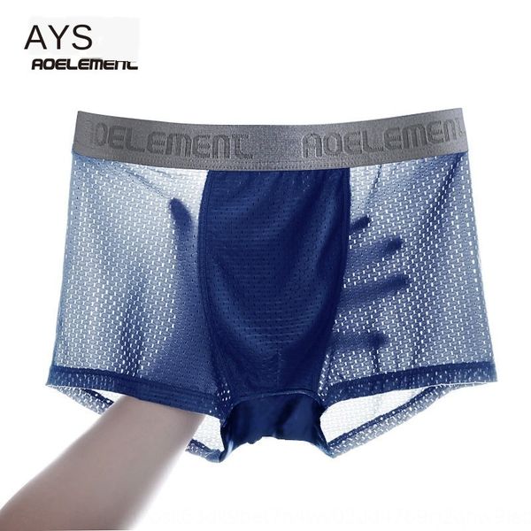 

q16qx men's ice silk mesh quadrangle underwear large size hollow breathable thin u-shaped bottom boxer pants underwear boxer pants unde, Black;white