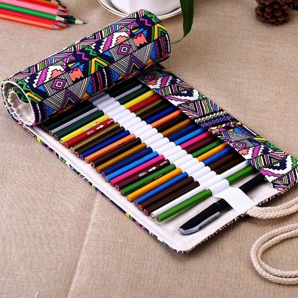

36 / 72 holes artists pencil case roll brush pen pouch for artist students retro canvas makeup office school bag