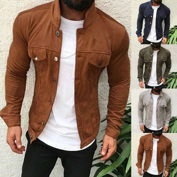 

fashion men's casual slim fit button cargo jacket collar coat jacket outwear top, Black;brown