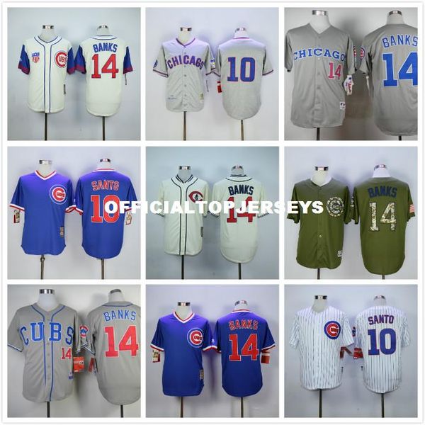 

10 ron santo 14 ernie banks retro jersey white blue gray yellow, Black;blue