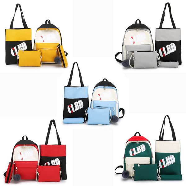 

4pcs canvas patchwork daypacks school backpack shoulder bags bookbag pencil case set for student teen girls 35ef