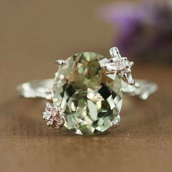 

ladies glamour fashion ring branch green zircon creative closed metal ring colorful decoration party wedding jewelry gift, Slivery;golden