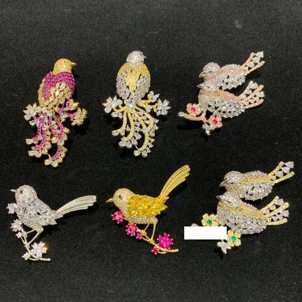 

copper with cubic zircon birds brooch pin pink yellow multi color single double birds fashion women & men jewelry ing, Gray