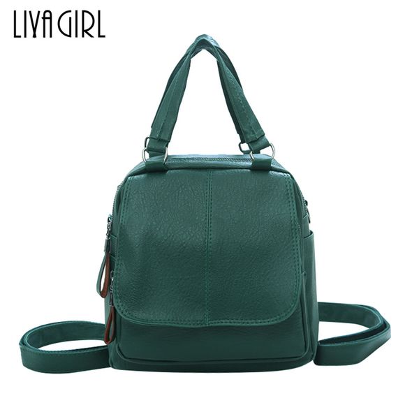 

large capacity simple women leather backpacks girls multifunction travel solid color shoulder bags rucksacks brown black green