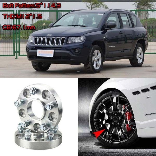 

4pcs 1" wheel spacers adapters 5 lug 5x4.5"/5x114.3-12x1.5 for jeep compass 07
