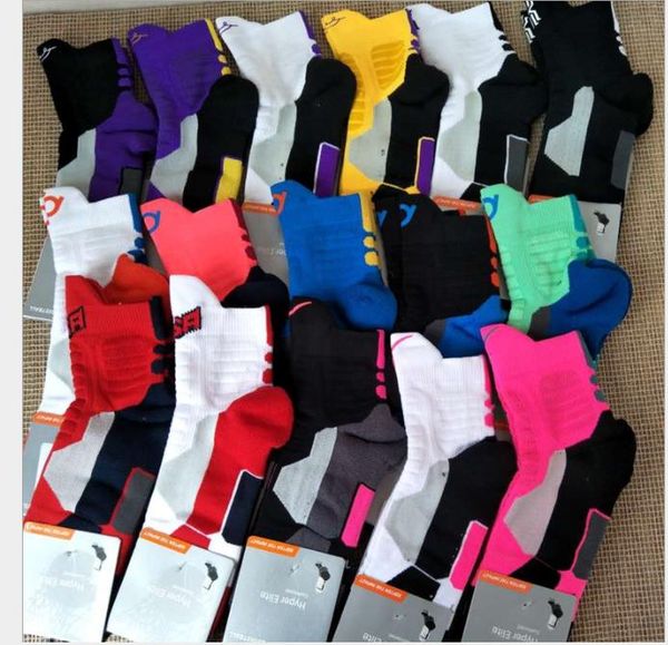 

shock absorption of midbarrel elite basketball socks thickened towel bottom sports socks, Black