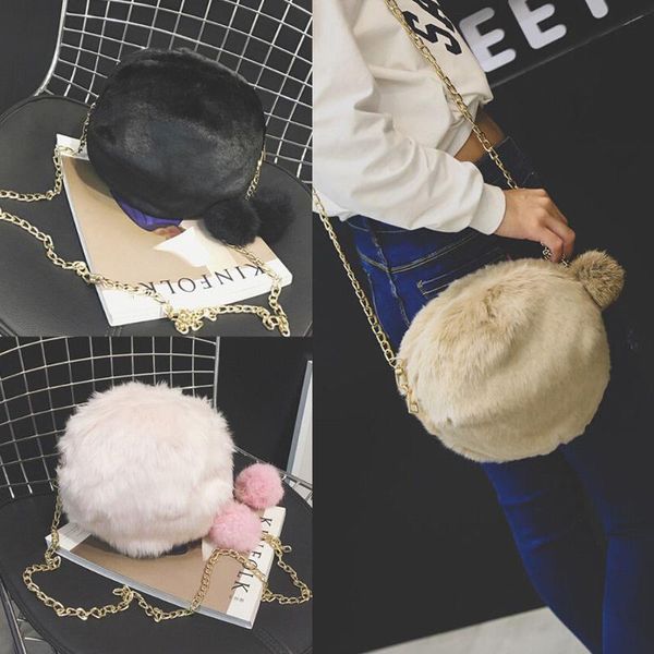 

fashion women's shoulder bag artificial plush solid color bowling bag messenger