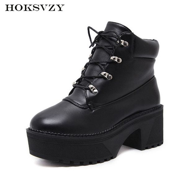 

hoksvzy 2020 spring autumn women boots short boots water-proof platform women's slope heel short, Black