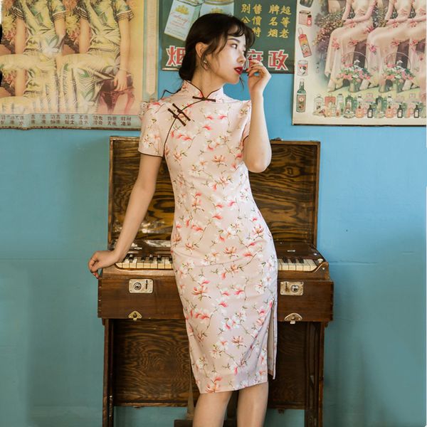 

реальный выстрел темперамент улучшен cheongsam dress 2020 новый летний китайский стиль мода молодой элегантный платье средней длины, Black;gray