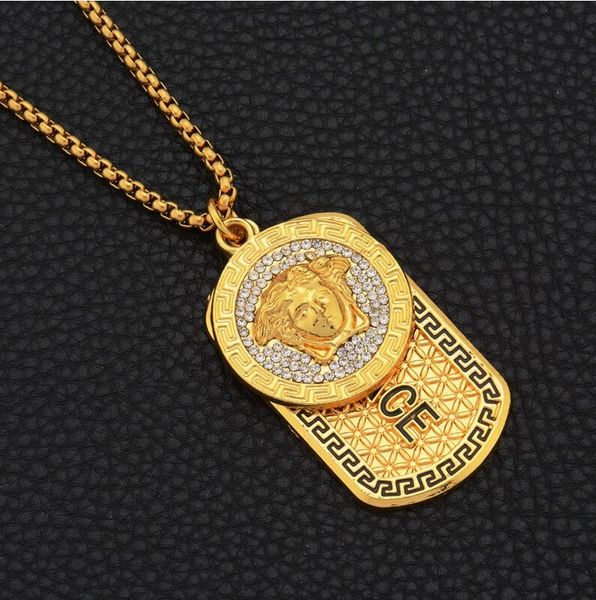 

Luxury 18k gold punk medu a hip hop tag necklace head portrait pendant neckalce fa hion jewelry acce orie